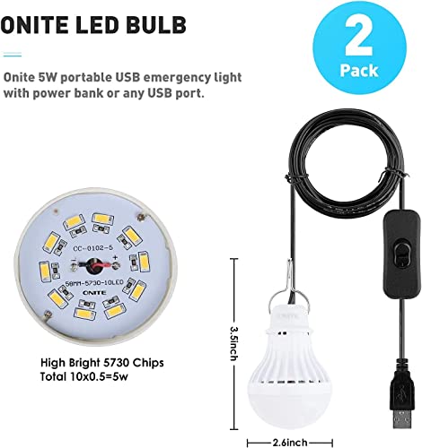 Onite 2-Pack USB LED Light Bulb | 2700K Warm White | Emergency Backup Lighting for Camping, RV, Garage, and Power Outage Preparedness - Image 3