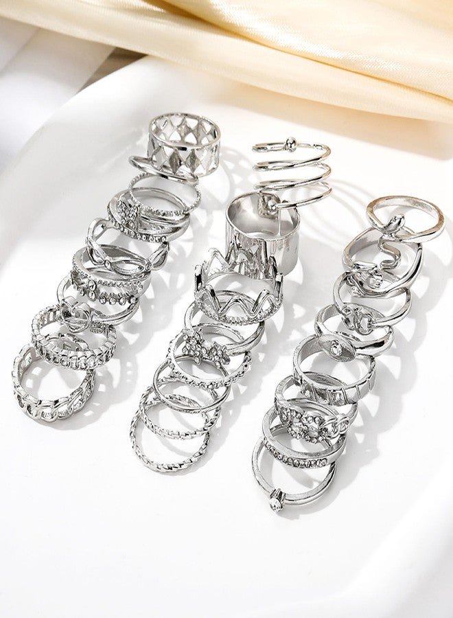 17IF 24P Gold Vintage Knuckle Ring Set for Women, Boho Crystal Finger Aesthetic Pearl Sparkle Butterfly Chunky Stackable Midi Ring Pack (SilverHug) - Image 3
