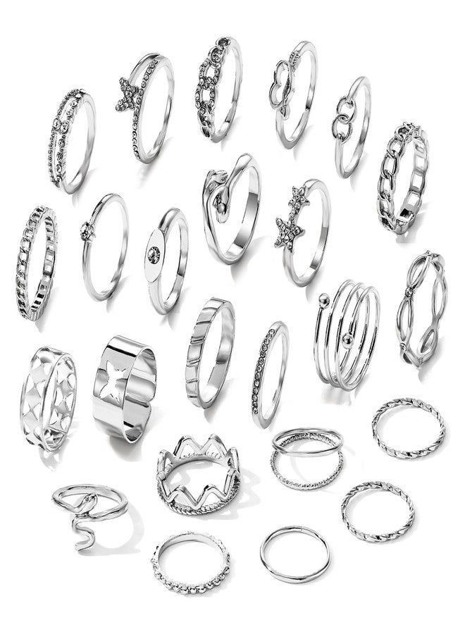17IF 24P Gold Vintage Knuckle Ring Set for Women, Boho Crystal Finger Aesthetic Pearl Sparkle Butterfly Chunky Stackable Midi Ring Pack (SilverHug) - Image 1