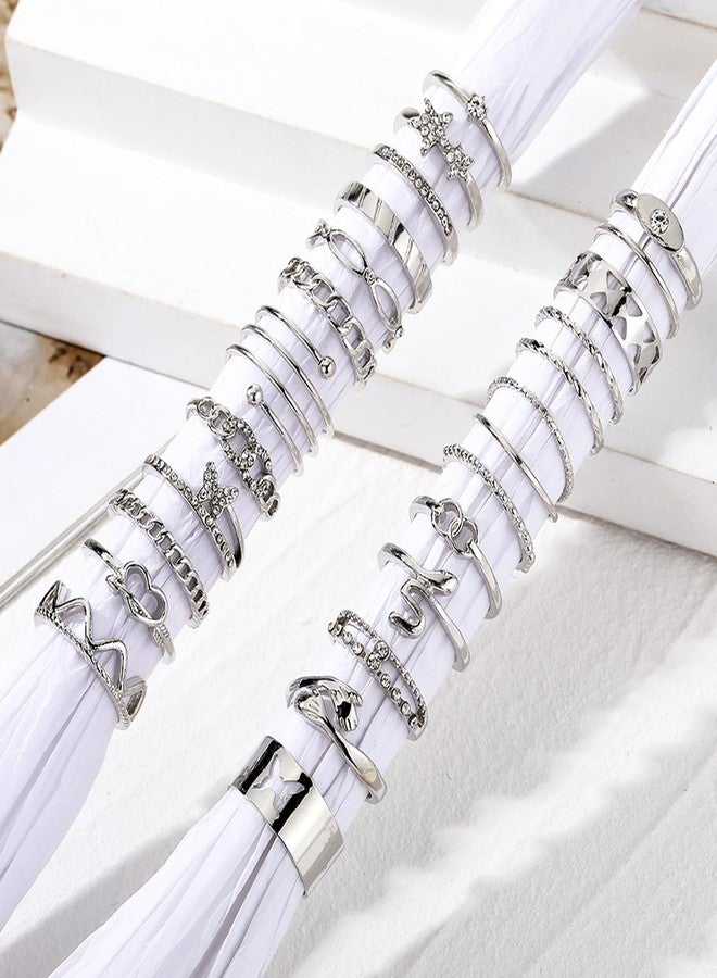 17IF 24P Gold Vintage Knuckle Ring Set for Women, Boho Crystal Finger Aesthetic Pearl Sparkle Butterfly Chunky Stackable Midi Ring Pack (SilverHug) - Image 5