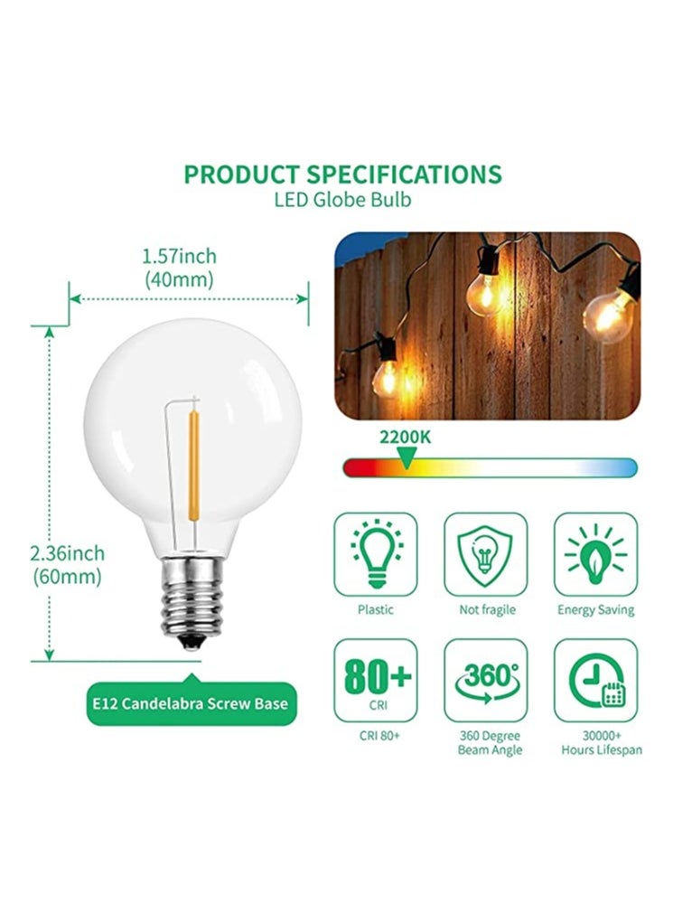 KASTWAVE - G40 Led Replacement Light Bulbs E12 Screw Base Shatterproof LED Globe Bulbs Light for Outdoor String Lights Warm White 2200K Light Bulbs for Indoor Outdoor Patio Decor (25Pcs) - Image 1