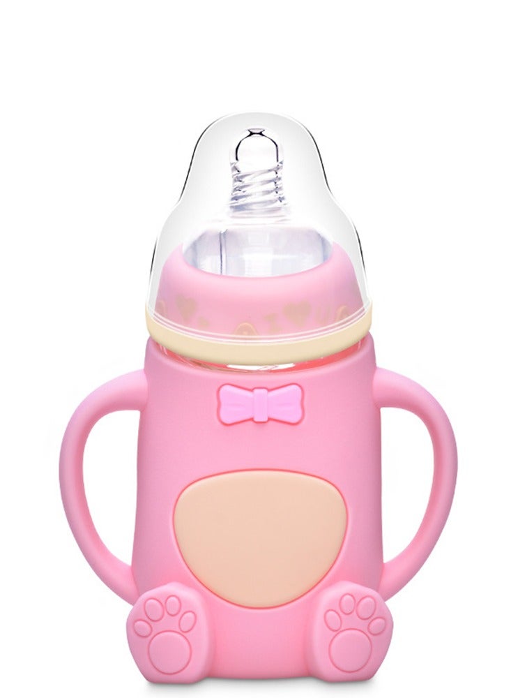 Baby Sippy Cup 240ml brown Glass Bottle Newborn/Nursling Anti Choking, Anti Falling, Anti Bloating Dual-Use Children's Glass Bottle - Image 1