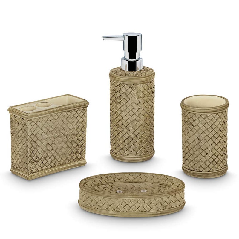 Freelance Soho Polyresin 4 Pieces Bathroom Set-Dispenser, Toothbrush Holder, Tumbler & Soap Dish - Image 1