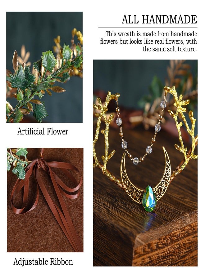MOSTORY Flower Fairy Crown Headband - Woodland Elf Headpiece Forest Floral Circlet for Renaissance Accessory Women Halloween Cosplay Fairy Aesthic Photo Shoot - Image 5