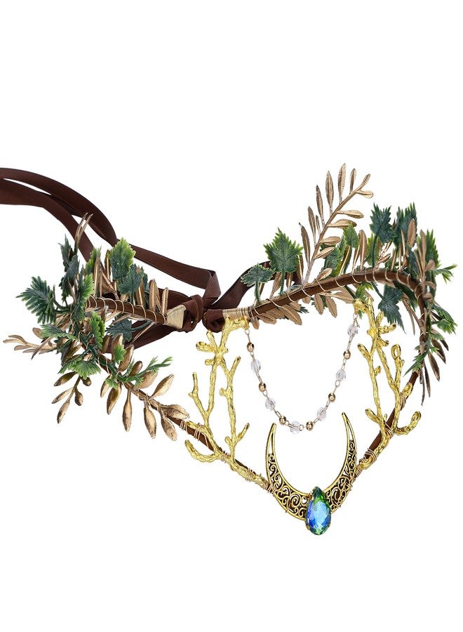 MOSTORY Flower Fairy Crown Headband - Woodland Elf Headpiece Forest Floral Circlet for Renaissance Accessory Women Halloween Cosplay Fairy Aesthic Photo Shoot - Image 1
