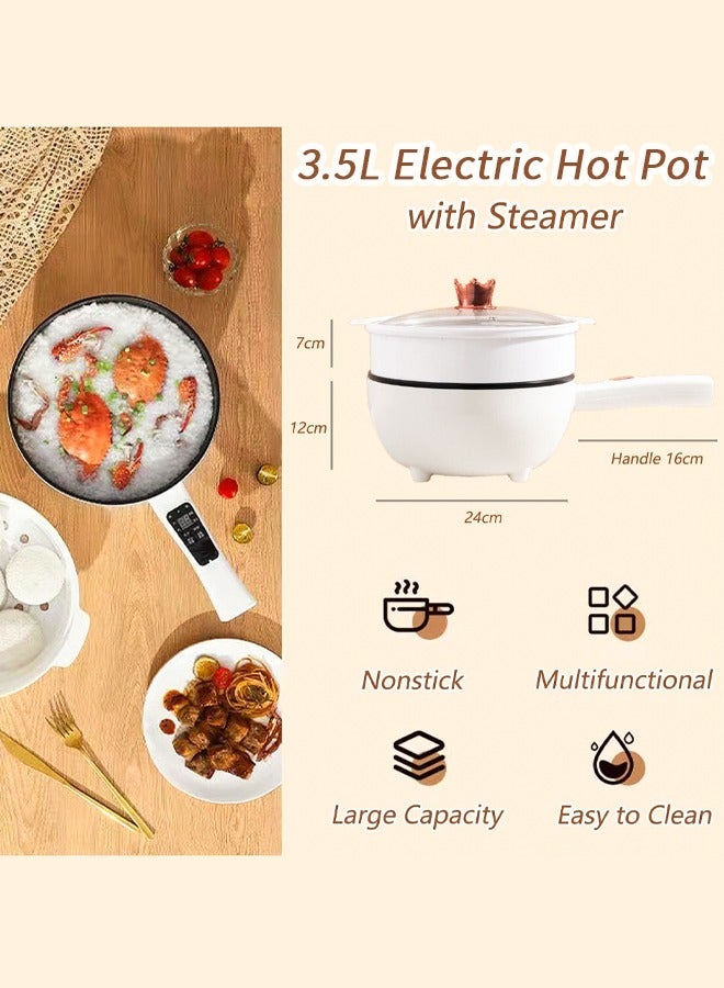 GGEROU 3.5L Electric Hot Pot with Steamer & Temperature Control - Non-Stick Cooker Shabu Shabu, Skillet,Frying Pan,Electric Saucepan - Image 3