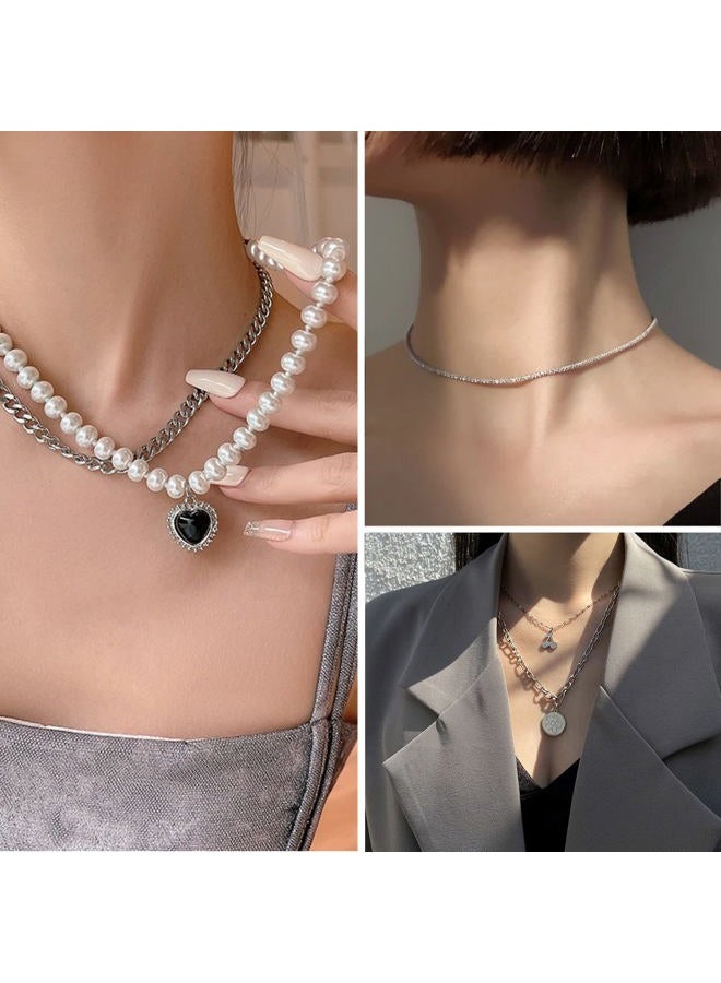 IFKM Silver Plated Jewelry Set - 36 Piece Set with 3 Necklaces, 12 Bracelets, 7 Ear Cuffs & Earrings, 14 Knuckle Rings for Women - Valentine, Anniversary, Birthday & Friendship Gifts, Aanpasbaar - Image 3