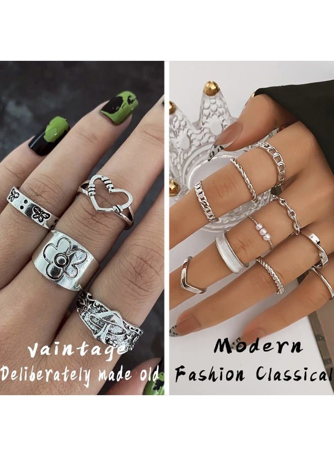 IFKM Silver Plated Jewelry Set - 36 Piece Set with 3 Necklaces, 12 Bracelets, 7 Ear Cuffs & Earrings, 14 Knuckle Rings for Women - Valentine, Anniversary, Birthday & Friendship Gifts, Aanpasbaar - Image 5