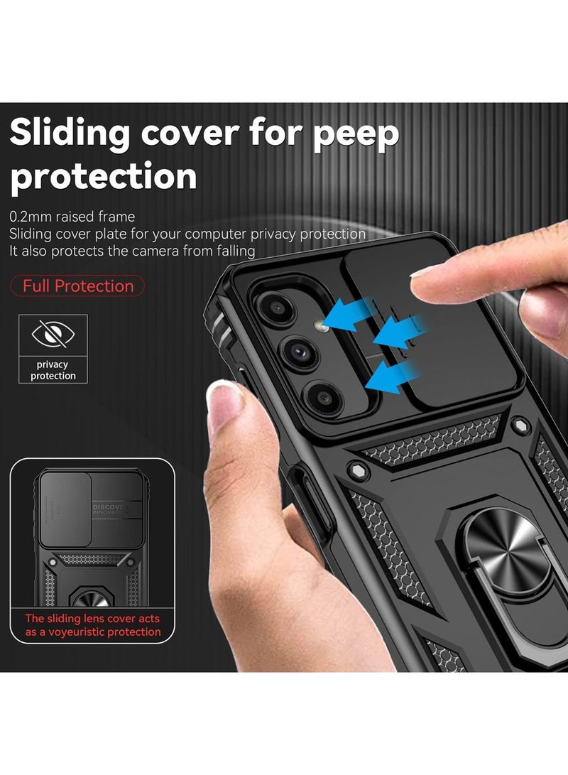 SNBFA Samsung Galaxy A16 5G Case with Slide Camera Cover,Magnetic Ring Holder Kickstand Protective Phone Case for Galaxy A16 5G 2024,Black - Image 4