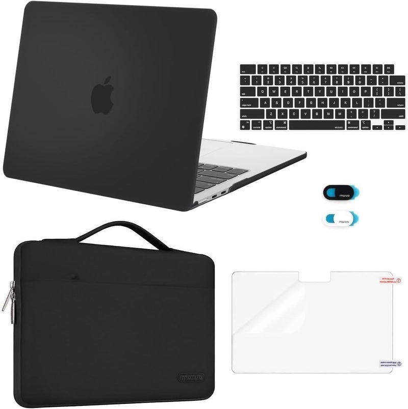 موسيسو حافظة MOSISO متوافقة مع MacBook Air 13 بوصة موديل M5 2026 M4 2025 M3 M2 2024-2022 A3449 A3240 A3113 A2681، غلاف صلب وحقيبة حمل وغطاء لوحة مفاتيح وغطاء كاميرا ويب وفيلم شاشة لـ MacBook Air 13.6، أسود - Image 1