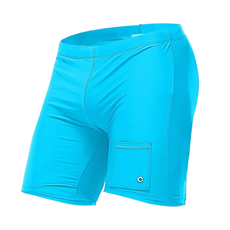 UXH foreign trade solid color four-point swimming trunks long close-fitting simple quick-drying tether with pocket professional swimming trunks - Image 1