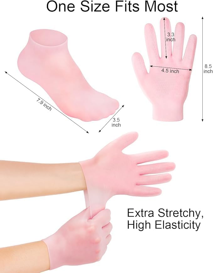 Generic Silicone Moisturizing Socks Gloves 2 Pair for Intensive Hydration Roughness Relief Callus Treatment Hydrating Skin Care for Dry Cracked Hands Feet Suitable for Most Sizes  - Image 2
