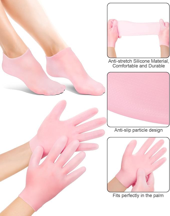 Generic Silicone Moisturizing Socks Gloves 2 Pair for Intensive Hydration Roughness Relief Callus Treatment Hydrating Skin Care for Dry Cracked Hands Feet Suitable for Most Sizes  - Image 5