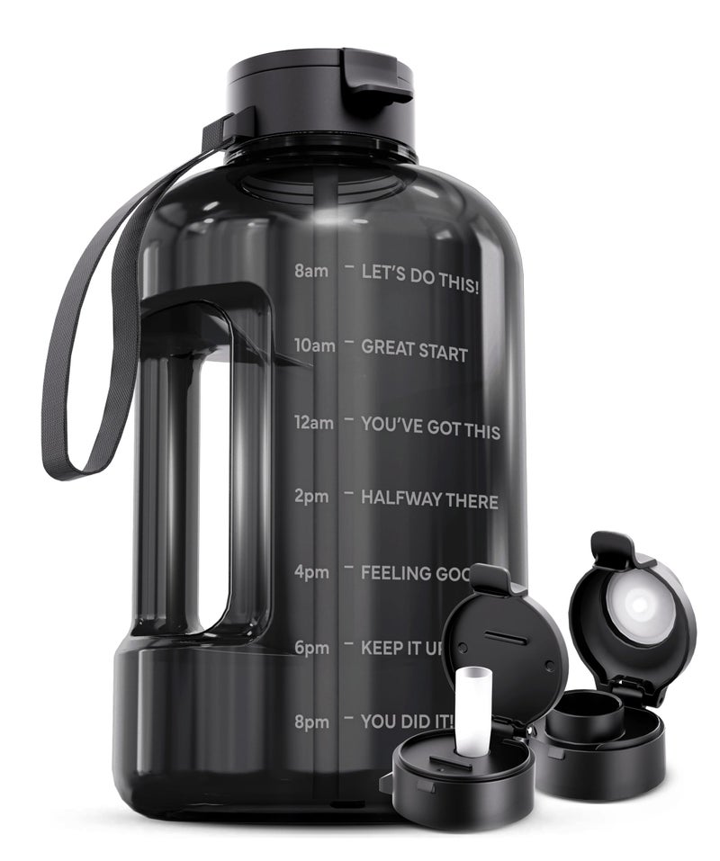 AQUAFIT 128 oz Water Bottle with Time Marker - Straw & Chug Lid - BPA Free 1 Gallon Gym Water Bottle with Handle - Big Gallon Jug (Gray, 128 Ounces) - Image 1