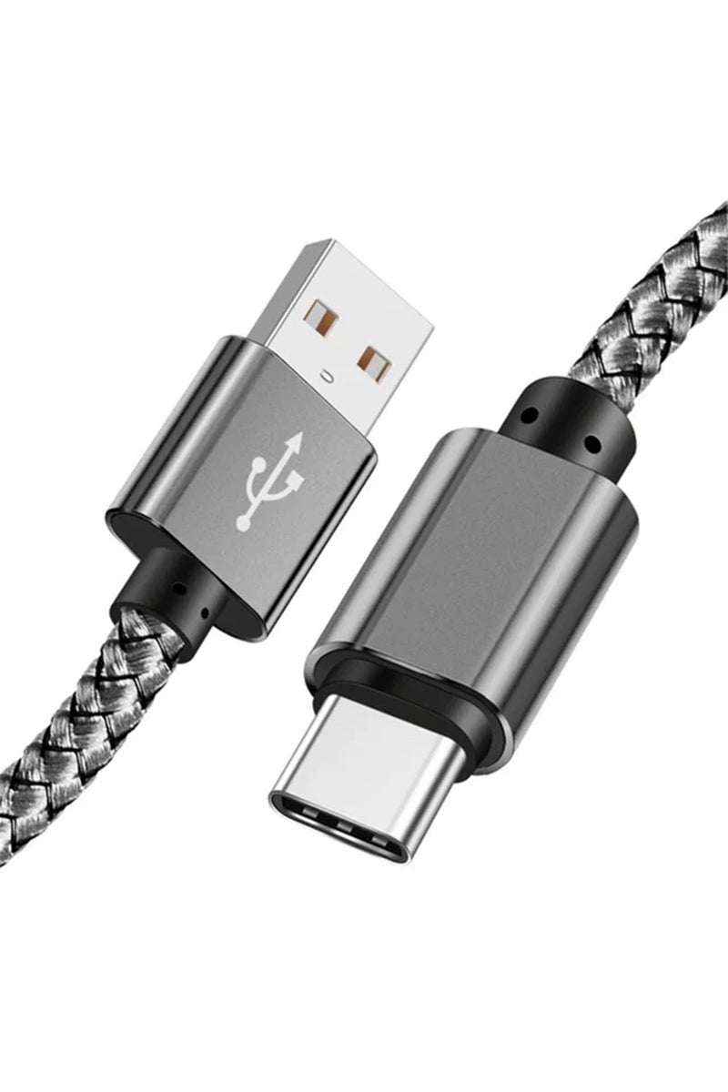 3m grey Nylon Data Cable Fast Charger USB A to Type C Charging Cable For Android phone T...