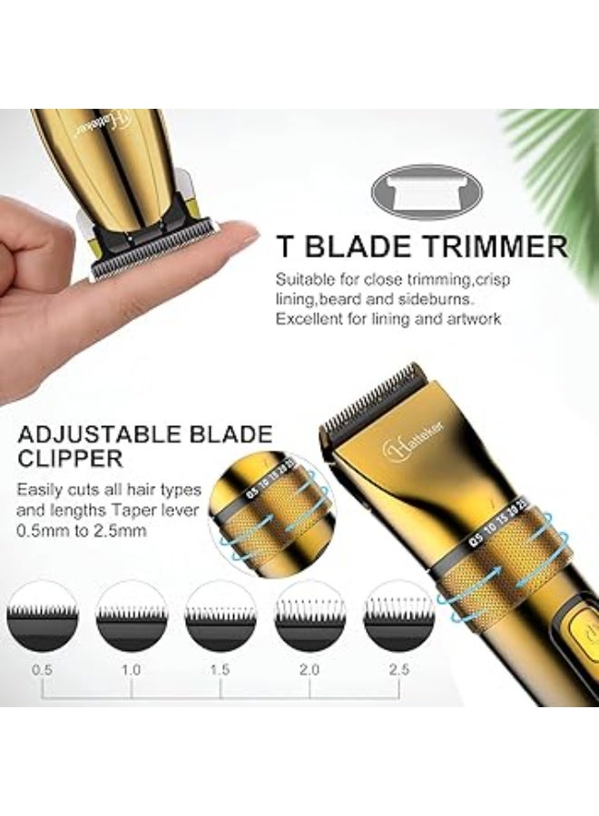 Hatteker Mens Professional Hair Clippers and T-Blade Trimmer Kit Cordless Beard Barber Clipper Hair Cutting Kit Haircut Grooming Kit IPX7 Waterproof (Gold) - Image 3