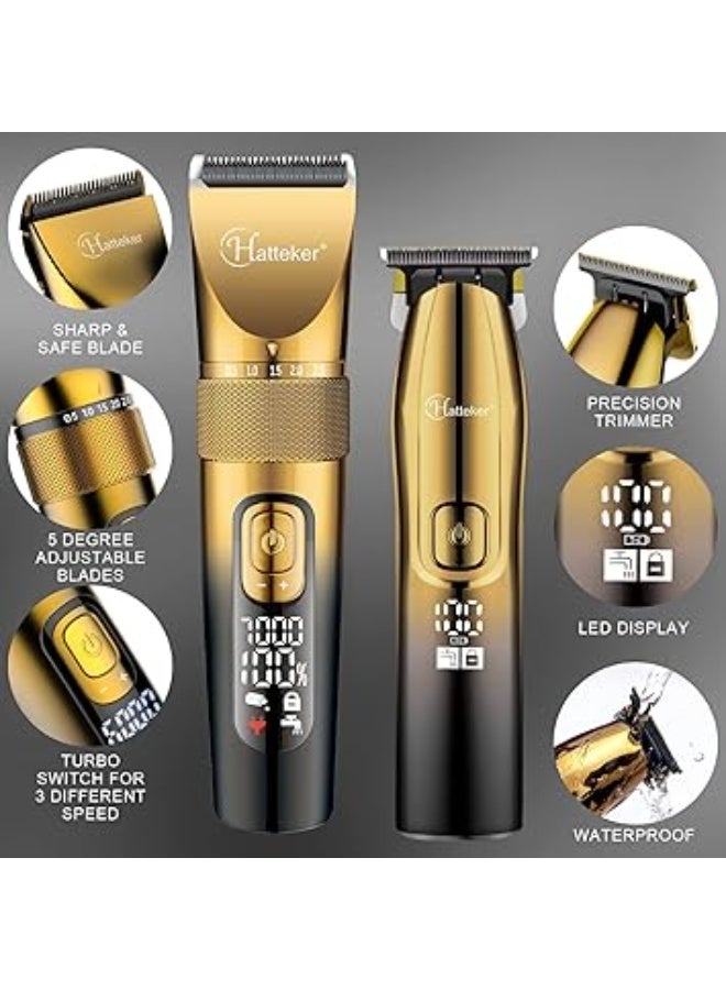 Hatteker Mens Professional Hair Clippers and T-Blade Trimmer Kit Cordless Beard Barber Clipper Hair Cutting Kit Haircut Grooming Kit IPX7 Waterproof (Gold) - Image 5