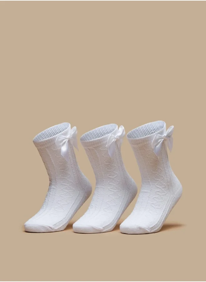 JUNIORS Girls Textured Crew Length Socks with Bow Accent - Set of 3