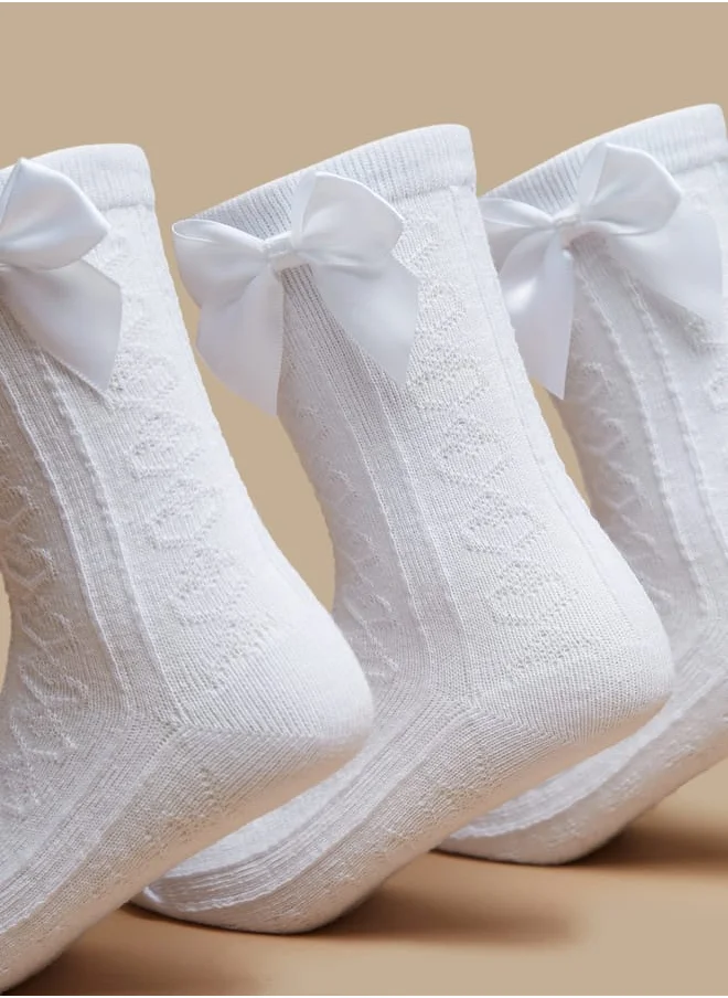 JUNIORS Girls Textured Crew Length Socks with Bow Accent - Set of 3