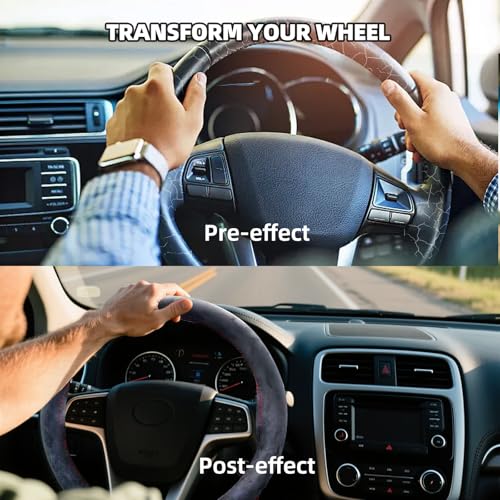 Qiyibei Suede Leather Steering Wheel Cover Wrap Kit - DIY Stitch-On for 14.5-15" Wheels, Superior Sweat Absorption & Non-Slip Grip, Comfortable & Durable Year-Round Upgrade - Image 5