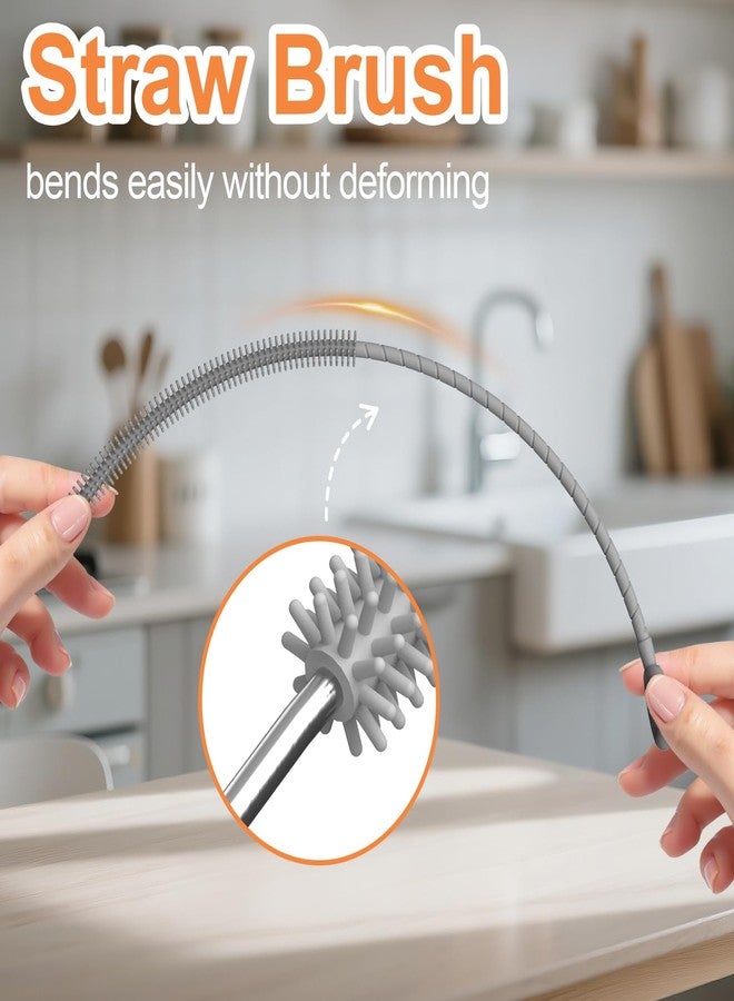 YOTIME Silicone Straw Cleaner Brush, 2 Pcs Reusable Straw Brush(6mm+9mm) for Cleaning Narrow & Wide Straws, Tumblers, Gray - Image 4