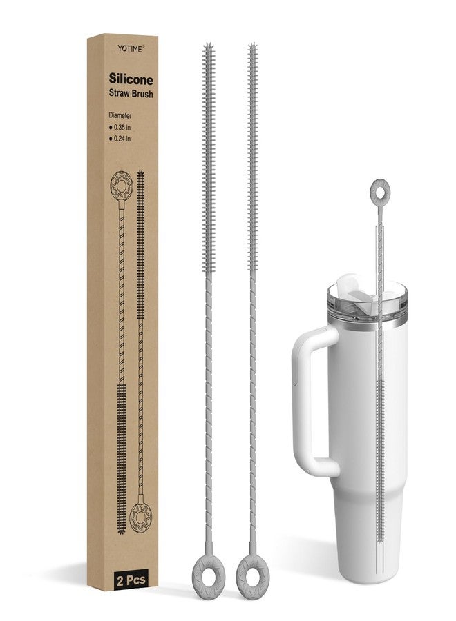 YOTIME Silicone Straw Cleaner Brush, 2 Pcs Reusable Straw Brush(6mm+9mm) for Cleaning Narrow & Wide Straws, Tumblers, Gray - Image 1