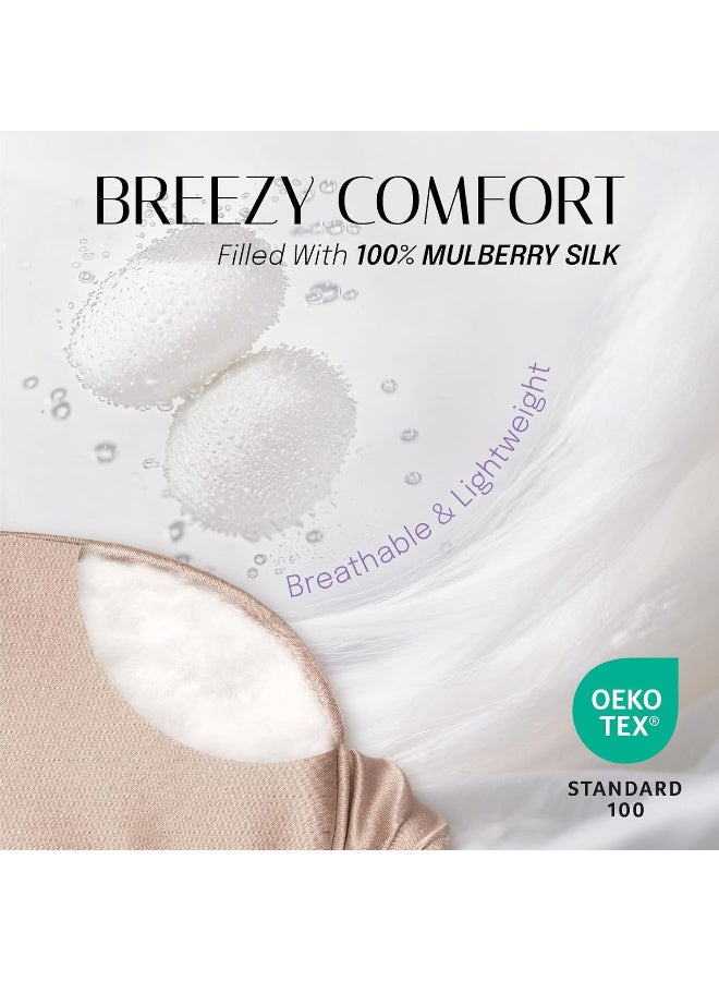 قناع نوم حريري للعين مع حزام مرن للنوم والسفر والقيلولة، غطاء ناعم للعين باللون البيج - Image 2