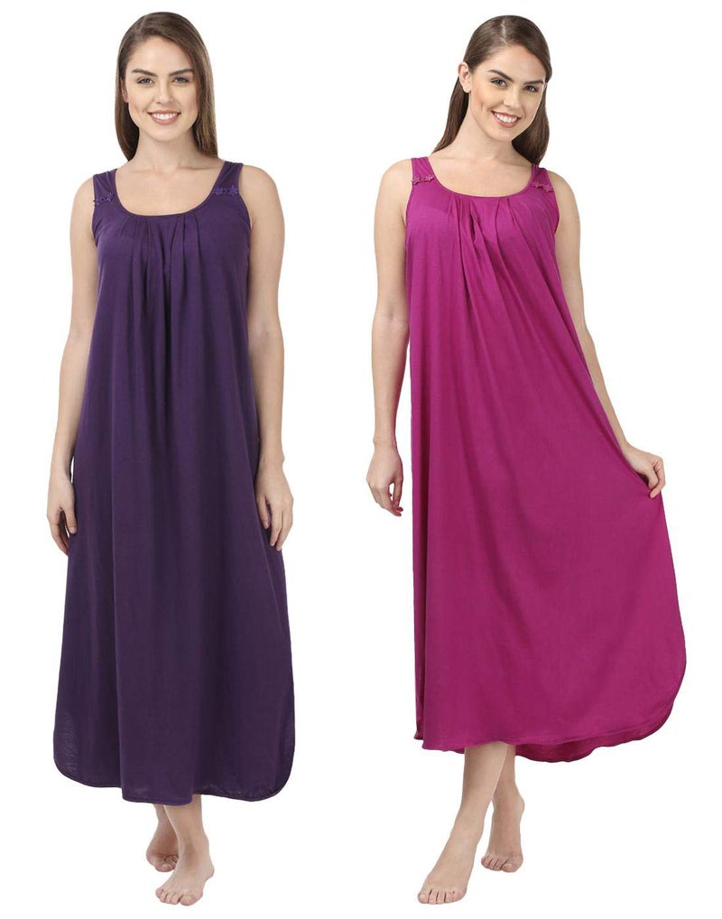 BLAZON Women's Cotton Hosiery Solid Maxi Dreams Nighty Slip (Pack of 2 11003 BLUEVIOLET_Vivid_Violet_M_Blueviolet, Vivid Violet_M) - Image 1