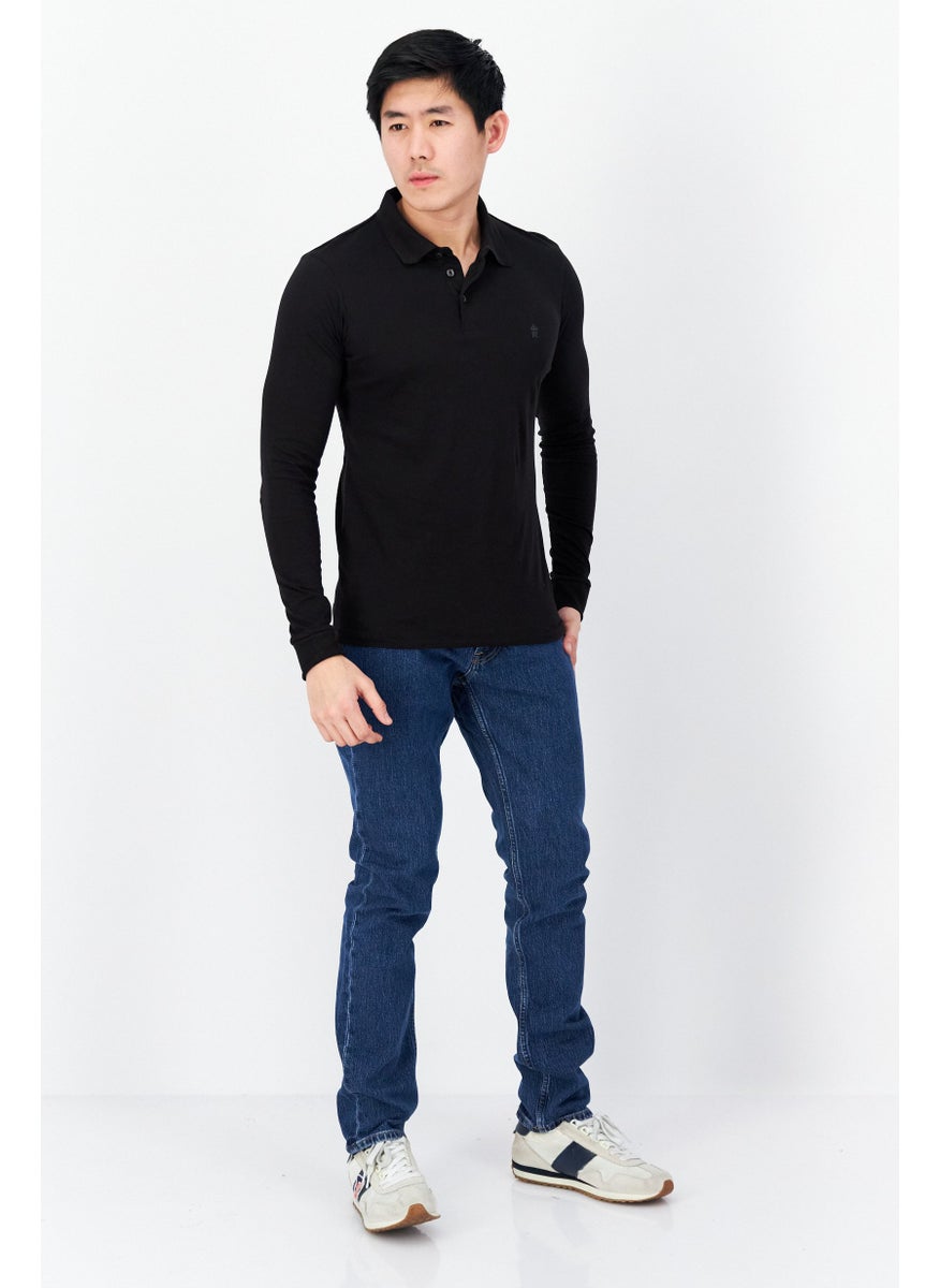 French Connection Men Regular Fit Brand Logo Long Sleeves Polo, Black/Charcoal  - Image 3