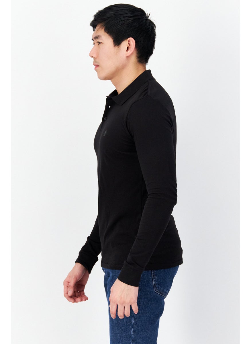 French Connection Men Regular Fit Brand Logo Long Sleeves Polo, Black/Charcoal  - Image 2