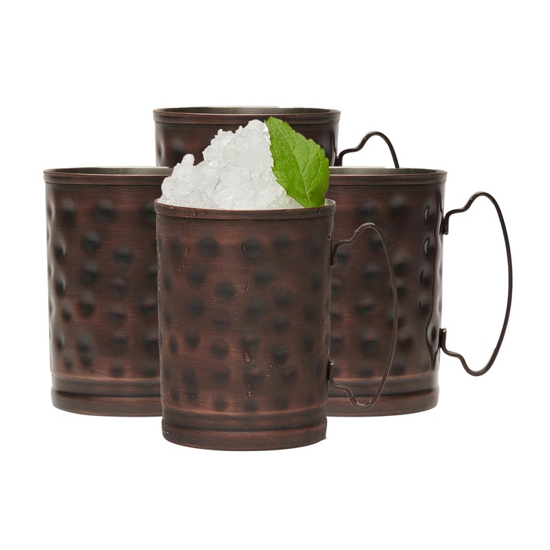 Libbey 14 Ounce Moscow Mule Mugs with Handle Hammered Finish Moscow Mule Cups Set of 4 Copper Cups for Drinking Iced tea Water and More
