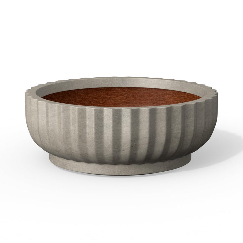 Kante Round Fluted Bowl Planter, 20.9 Inch Dia Large Concrete Flower Pots with Drainage Hole, Suitable for Indoor Outdoor Plants, Weathered Concrete Finish with Painted Interior - Image 1