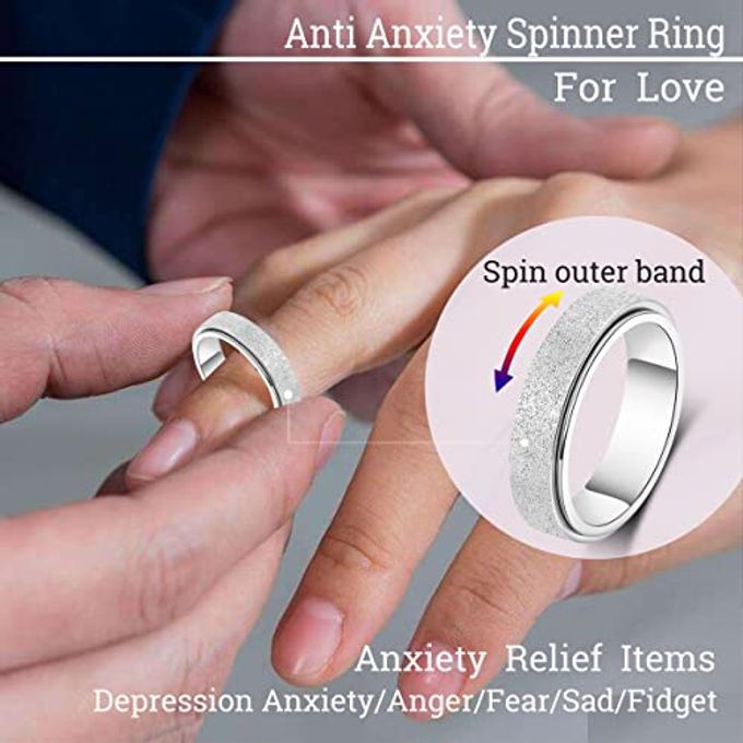OreilleStar Anxiety Ring for Women Men Fidget Spinner Thumb Ring Titanium Stainless Steel Size 9 Width 6MM Silver Hand Polished - Image 3