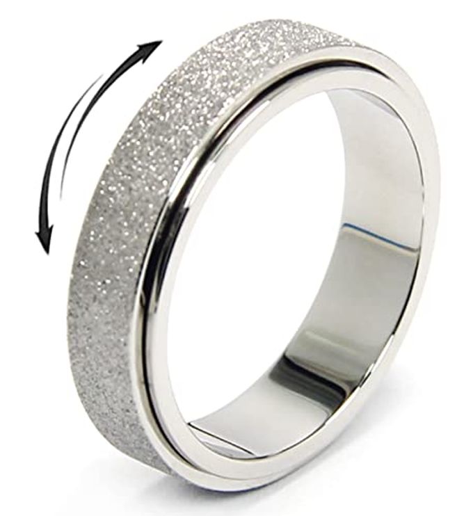 OreilleStar Anxiety Ring for Women Men Fidget Spinner Thumb Ring Titanium Stainless Steel Size 9 Width 6MM Silver Hand Polished - Image 4