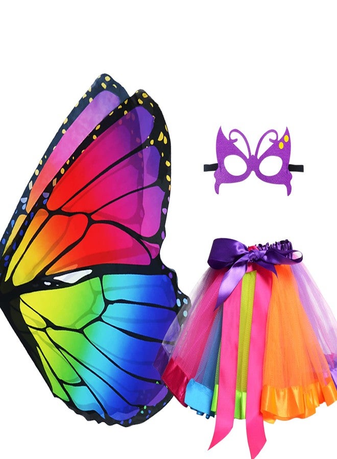 D.Q.Z Kids Fairy Butterfly-Wings Costume for Girls Halloween Butterfly Costumes & Rainbow Tutu Dress Up Party Supplies (Multicolor) - Image 1
