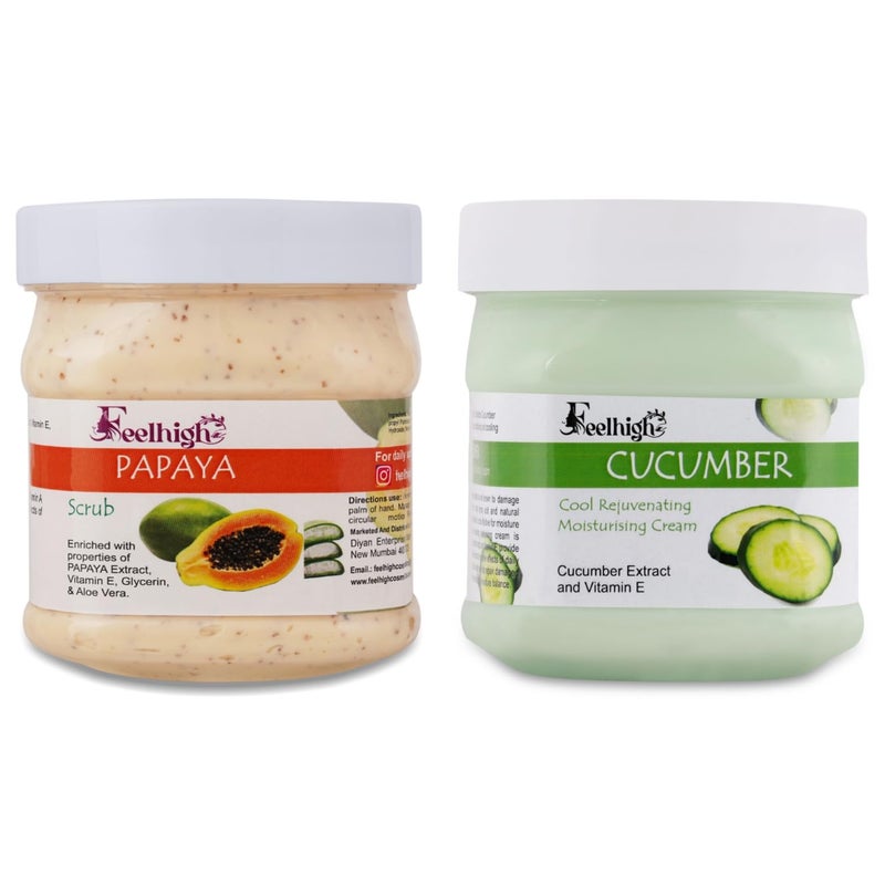 Feelhigh Face  Body Papaya Scrub  Cucumber Cream Skin care Products 2 Items in the set - Image 1