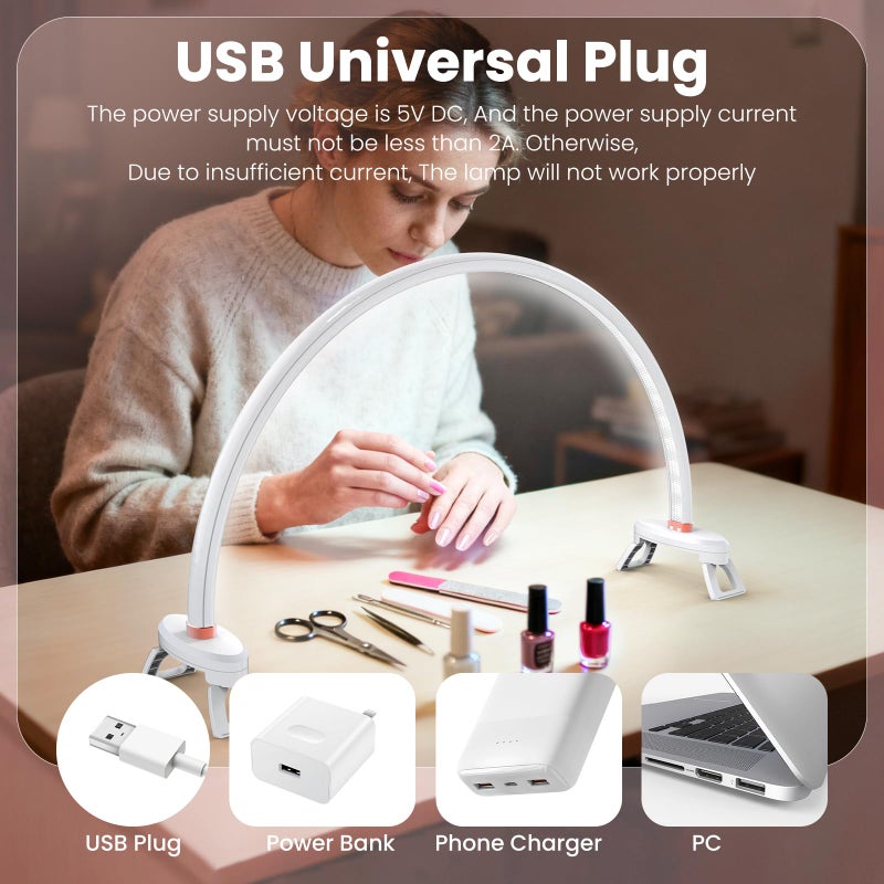 Yokilly Arc Half Moon Light: 20" Half Moon Light with Foldable Bracket for Desk Salon Table Use - No Flicker & Shadow-Free Desk Lamp with Stepless Brightness 3000-6500K for Manicurist Nail Tech - Image 2