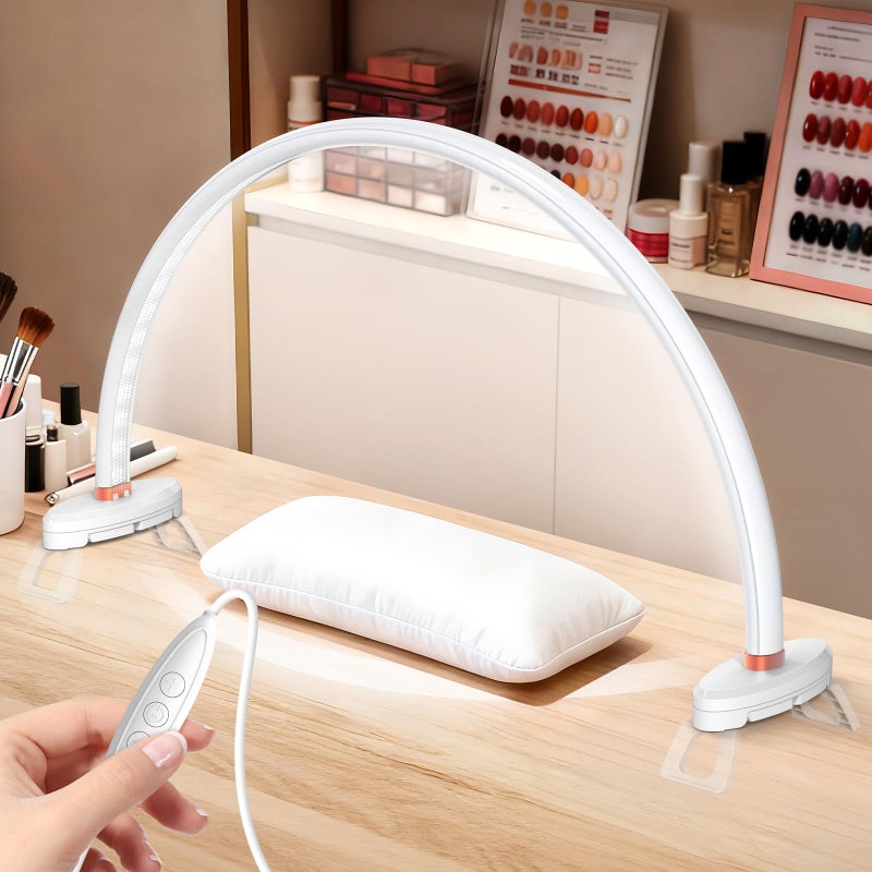 Yokilly Arc Half Moon Light: 20" Half Moon Light with Foldable Bracket for Desk Salon Table Use - No Flicker & Shadow-Free Desk Lamp with Stepless Brightness 3000-6500K for Manicurist Nail Tech - Image 1