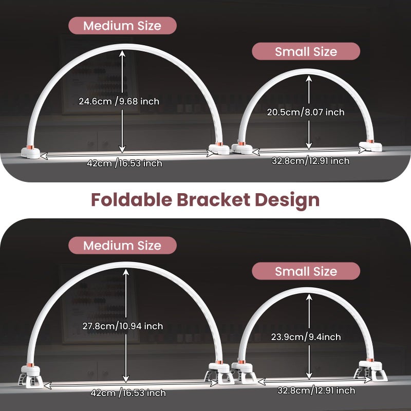 Yokilly Arc Half Moon Light: 20" Half Moon Light with Foldable Bracket for Desk Salon Table Use - No Flicker & Shadow-Free Desk Lamp with Stepless Brightness 3000-6500K for Manicurist Nail Tech - Image 5