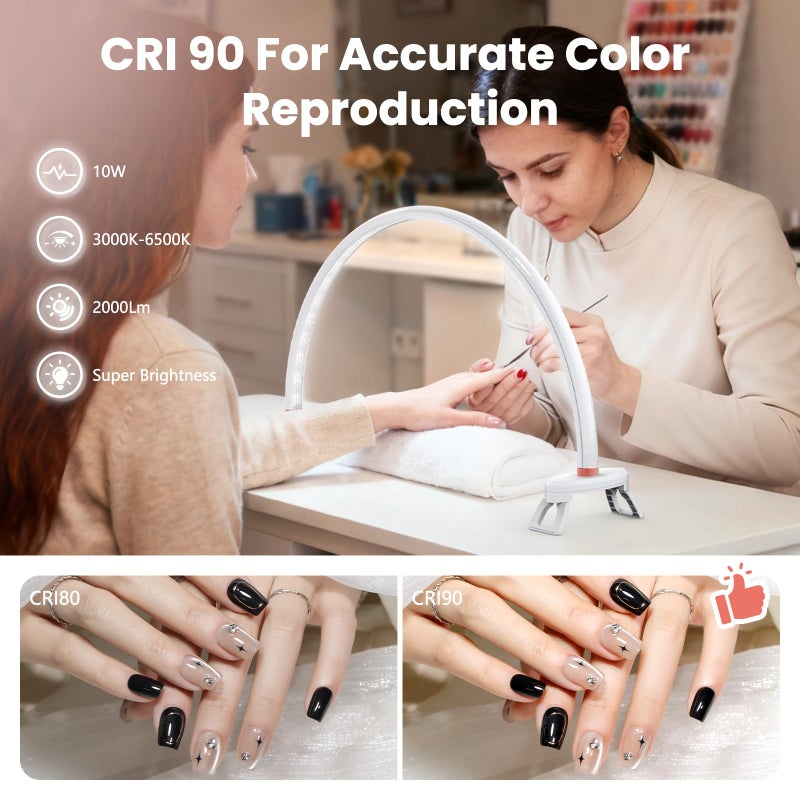 Yokilly Arc Half Moon Light: 20" Half Moon Light with Foldable Bracket for Desk Salon Table Use - No Flicker & Shadow-Free Desk Lamp with Stepless Brightness 3000-6500K for Manicurist Nail Tech - Image 4