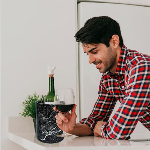 TheWolfard Champagne & Wine Cooler Bucket with Polished Interior – Non-Slip Scratch-Proof Pad, Marble Utensil Holder for Kitchen, Bar & Housewarming Gifts (Black Zebra) - Image 2