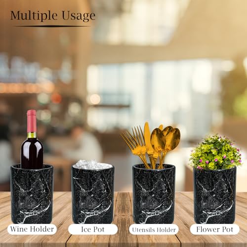 TheWolfard Champagne & Wine Cooler Bucket with Polished Interior – Non-Slip Scratch-Proof Pad, Marble Utensil Holder for Kitchen, Bar & Housewarming Gifts (Black Zebra) - Image 5