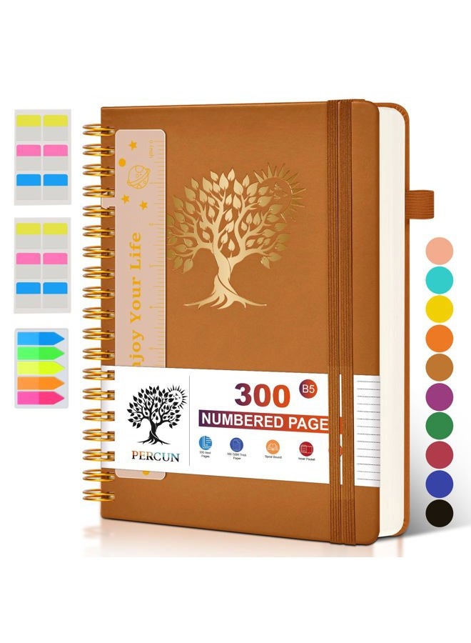 PERCUN Large Spiral Notebook Journal for Women Men - 300 Numbered Lined Pages, College Ruled,B5 Hardcover Spiral Bound Notebook for School, Work, Note Taking, Writing, Leather Spiral Journal 7"x10" - Image 1