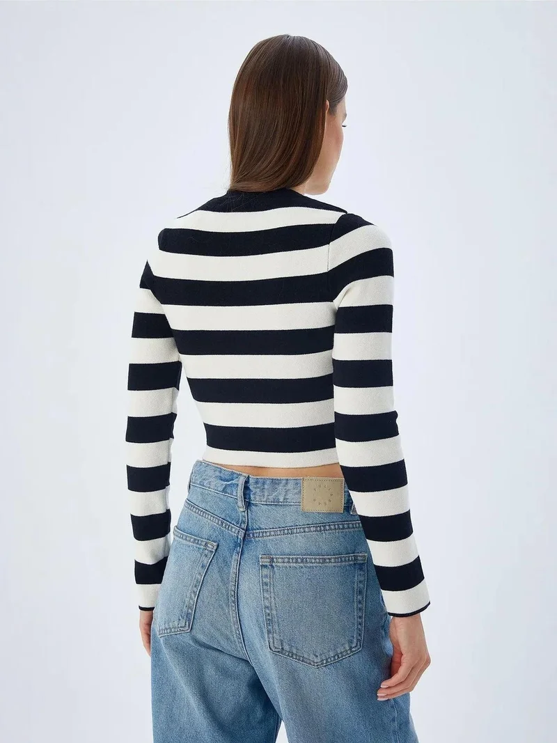 Mixray Black Mixray Striped Knit Sweater for Women | Best Price UAE