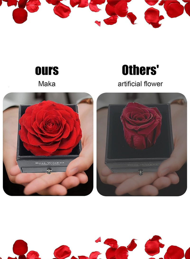 Adando Adando Eternal Rose with Gift Box Cute Eternal Red Rose Set with I Love You Necklace Handmade Preserved Rose Jewelry Box for Mom/Wife/Girlfriend A Romantic Gift for Her - Image 3