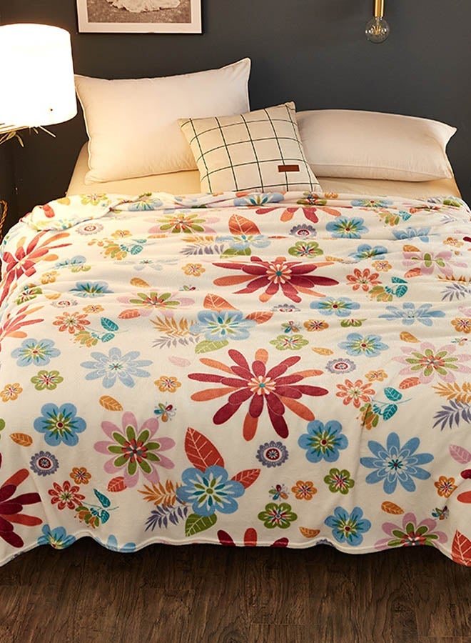 NIBEMINENT Floral Pattern Soft Blanket Cotton White 180x200centimeter  - Image 2