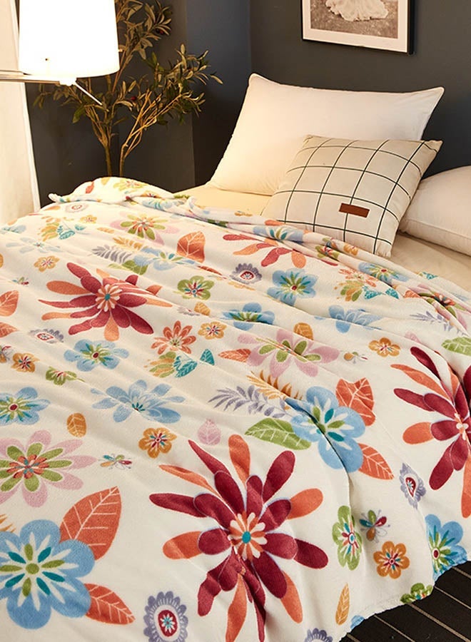 NIBEMINENT Floral Pattern Soft Blanket Cotton White 180x200centimeter  - Image 3