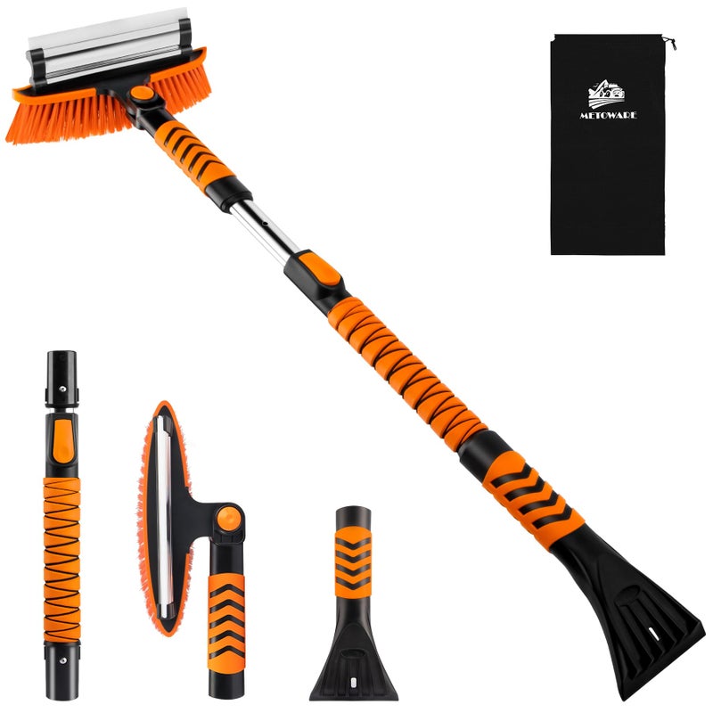 METOWARE 422 Snow Brush and Ice Scrapers for Car Windshield Extendable Snow Brush for Car with Ergonomic Foam Grip and 360 Pivoting Brush Head for Car SUV Truck