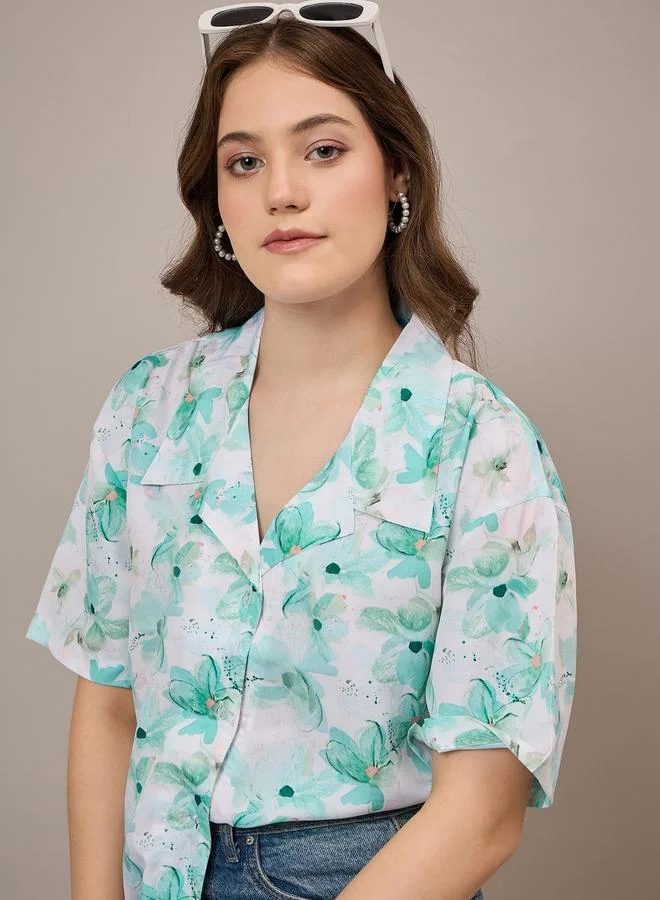 كواري كوري بلوزات نسائية مطبوعة بقصة مريحة من الكريب