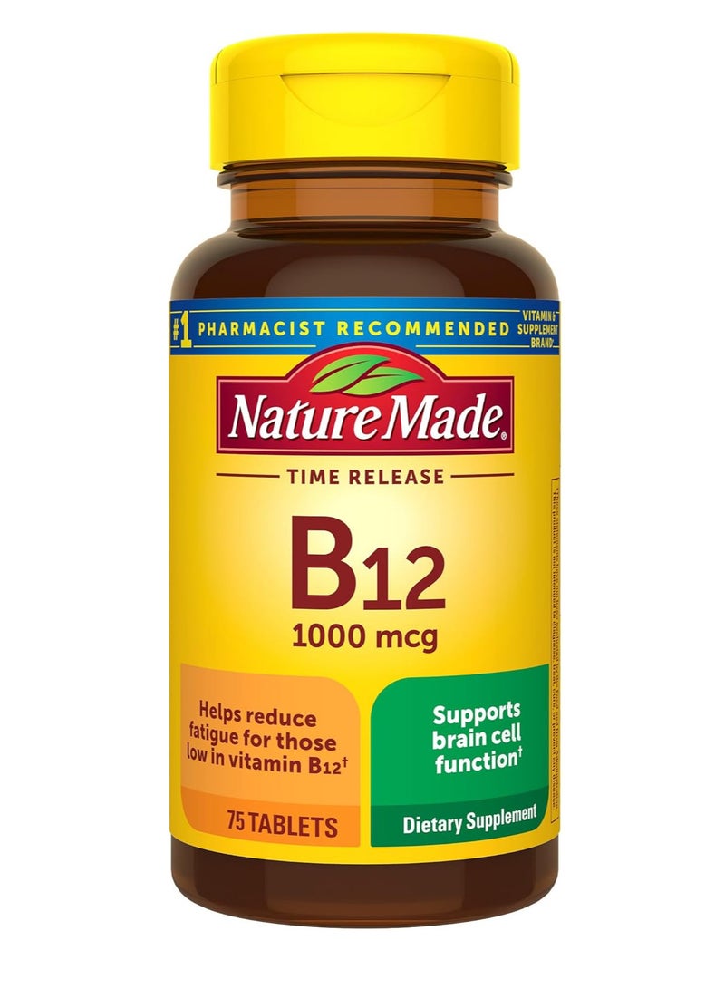 Nature Made Vitamin B12 1000 mcg, Dietary Supplement For Energy Metabolism Support, 75 Time Release Tablets, 75 Day Supply - Image 1